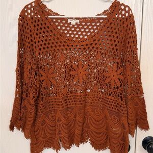 Ultra pink boho burnt orange Crochet Knit Top